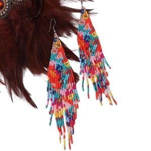 Handmade Bold Colored Bohemian Beaded Tassel Drop Earrings